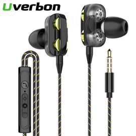 9D Double Dynamic Hi-Fi Earphone 3.5mm Wired Headphone Sport Headset Earbuds with HD Microphone for iPhone Samsung Xiaomi Phone