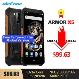 Ulefone Armor X5 IP68/IP69K Rugged Shockproof Smartphone 5000mAh Octa Core 5.5'' Dual SIM Android 9.0 OTG NFC 3GB 32GB 4G LTE