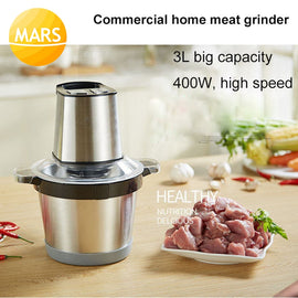 Commercial Home 3L Electric Meat Grinder Stainless Steel Crushed Garlic Pepper Ginger Slice Cuisine Meat Shredder Mixer